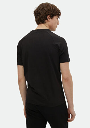 Siyah Baskılı Bisiklet Yaka %100 Pamuk T-Shirt