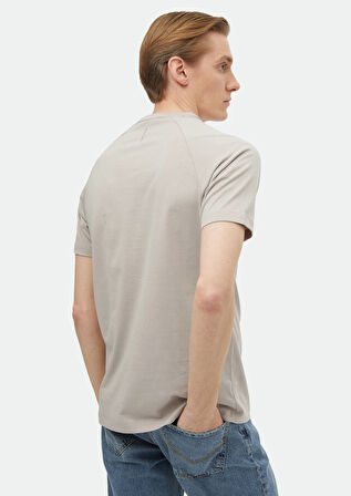 Açık Gri Baskılı Bisiklet Yaka %100 Pamuk T-Shirt