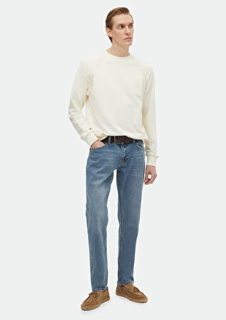 Ekru Bisiklet Yaka Düz Sweatshırt