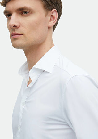 Beyaz Düz Regular Fit Dokuma Klasik Gömlek