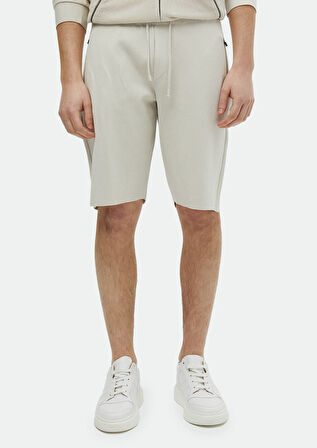 Bej Düz Örme Regular Fit Spor Bermuda