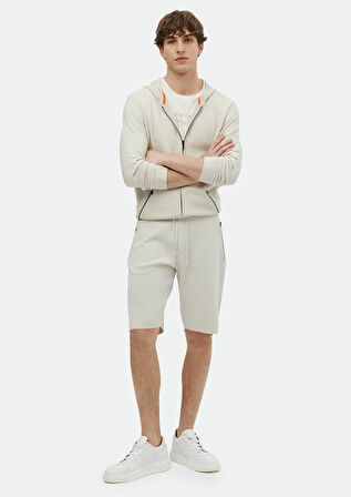 Bej Düz Örme Regular Fit Spor Bermuda