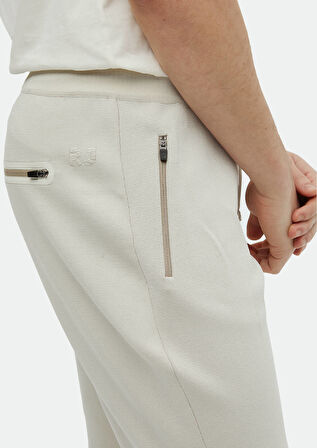 Bej Düz Örme Regular Fit Spor Bermuda