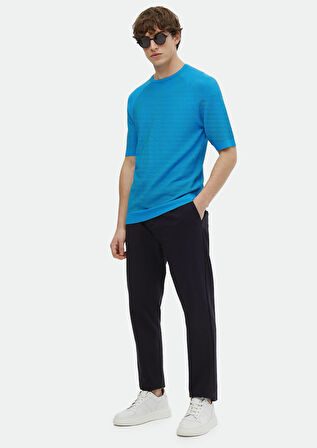 Turkuaz Bisiklet Yaka Jakarlı Triko