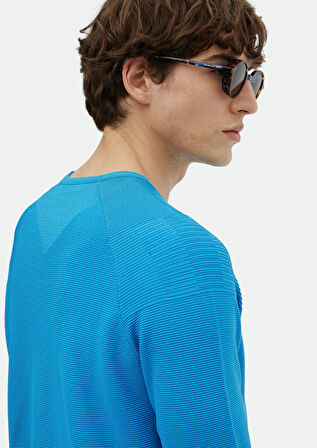 Turkuaz Bisiklet Yaka Jakarlı Triko