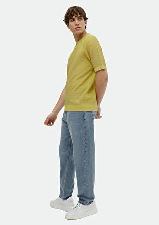 Sarı Bisiklet Yaka Jakarlı Triko