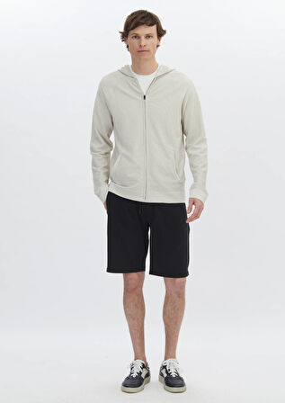 Bej Kapüşonlu Jakarlı Hırka