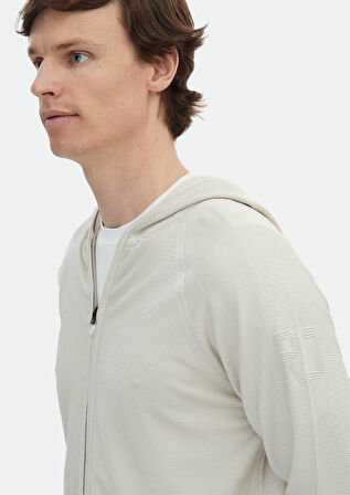 Bej Kapüşonlu Jakarlı Hırka