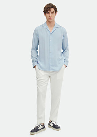Mavi Düz Regular Fit Dokuma Klasik Gömlek