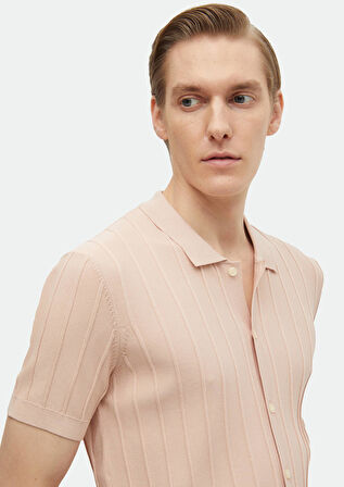 Pembe Polo Yaka Jakarlı Triko