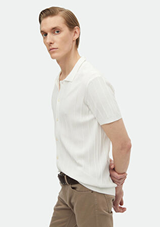 Ekru Polo Yaka Jakarlı Triko