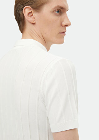 Ekru Polo Yaka Jakarlı Triko