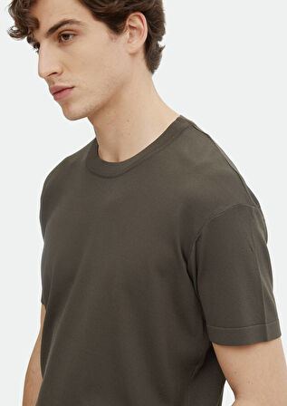 Haki Bisiklet Yaka Düz Örgü Triko