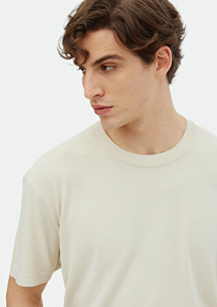 Bej Bisiklet Yaka Düz Örgü Triko