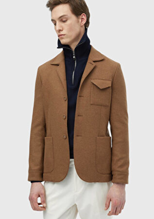 Deve Tüyü Düz Shirt Shoulder Slim Fit Yün Karışımlı Ceket
