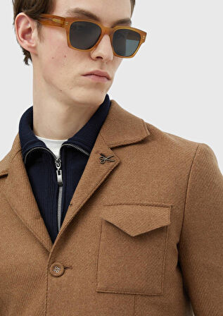 Deve Tüyü Düz Shirt Shoulder Slim Fit Yün Karışımlı Ceket