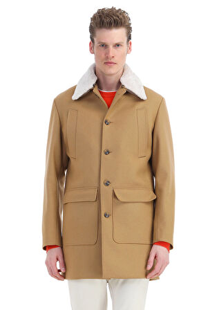 Deve Tüyü Regular Fit Gömlek Yaka Casual Dokuma Palto
