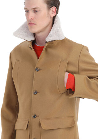 Deve Tüyü Regular Fit Gömlek Yaka Casual Dokuma Palto