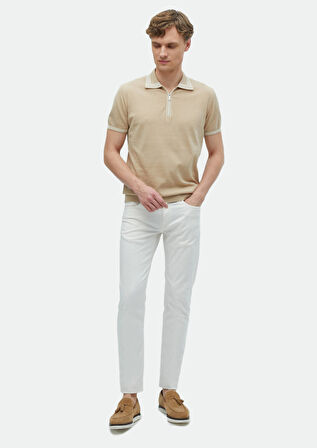 Bej Polo Yaka Düz Örgü %100 Pamuk Triko