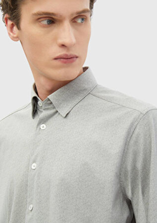 Açık Gri Baskılı Casual Fit Casual Gömlek