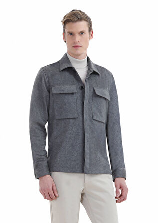 Gri Düz Regular Fit Dokuma %100 Kaşmir Overshırt