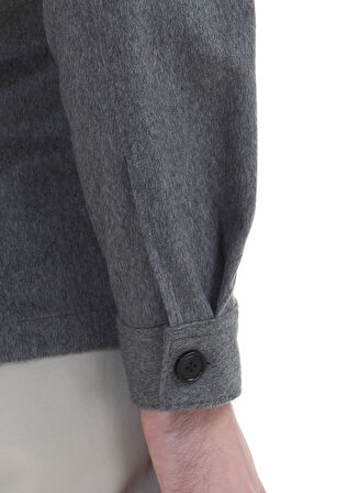 Gri Düz Regular Fit Dokuma %100 Kaşmir Overshırt