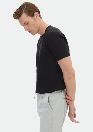 Siyah Düz Bisiklet Yaka T-Shirt