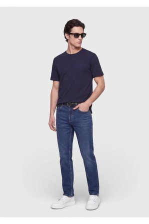 Lacivert Düz Bisiklet Yaka T-Shirt