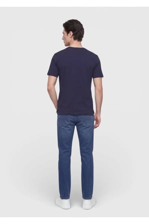 Lacivert Düz Bisiklet Yaka T-Shirt