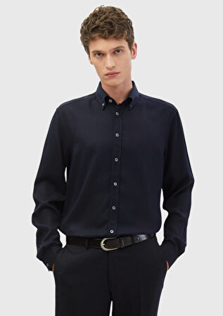 Lacivert Düz Casual Fit Dokuma Casual Gömlek
