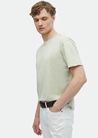 Küf Yeşili Düz Bisiklet Yaka %100 Pamuk T-Shirt