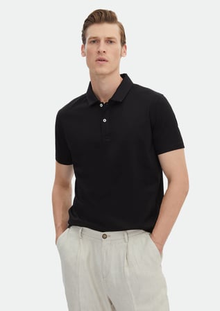 Siyah Düz Polo Yaka %100 Pamuk T-Shirt