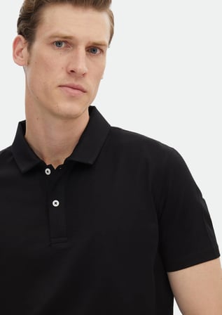 Siyah Düz Polo Yaka %100 Pamuk T-Shirt