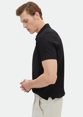 Siyah Düz Polo Yaka %100 Pamuk T-Shirt