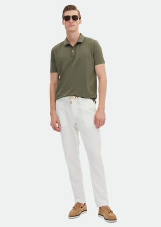Haki Düz Polo Yaka %100 Pamuk T-Shirt