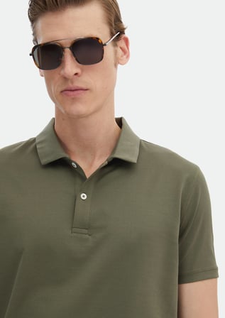 Haki Düz Polo Yaka %100 Pamuk T-Shirt