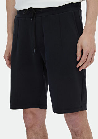 Siyah Düz Örme Jogging Fit Casual Bermuda