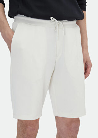 Ekru Düz Örme Jogging Fit Casual Bermuda