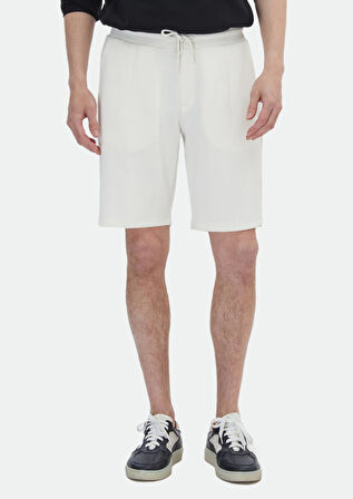 Ekru Düz Örme Jogging Fit Casual Bermuda