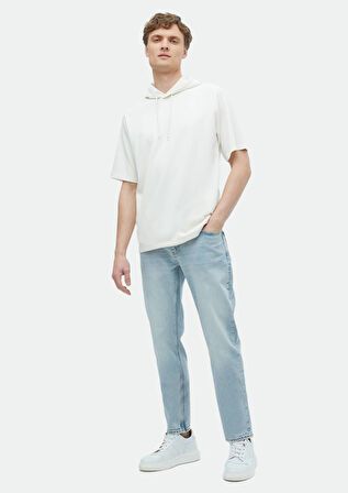 Ekru Kapüşonlu Düz Sweatshırt