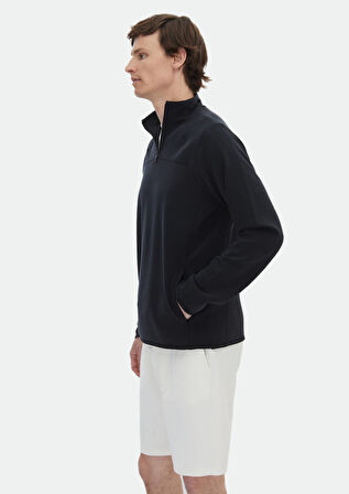 Siyah Dik Yaka Düz Sweatshırt