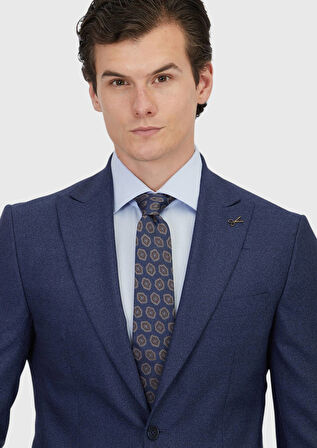 Açık Lacivert Desenli Zeroweight Slim Fit %100 Yün Takım Elbise