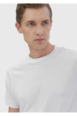 Ekru Düz İpek Karışımlı T-Shirt