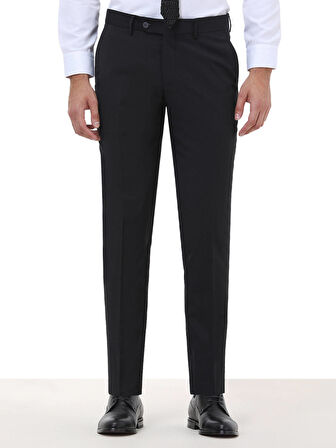 Siyah Düz Dokuma Slim Fit Klasik Yün Karışımlı Pantolon
