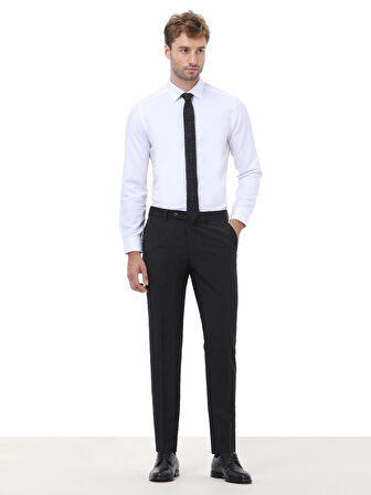 Siyah Düz Dokuma Slim Fit Klasik Yün Karışımlı Pantolon