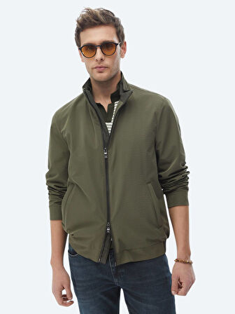 Haki Regular Fit Dik Yaka Casual Dokuma Mont