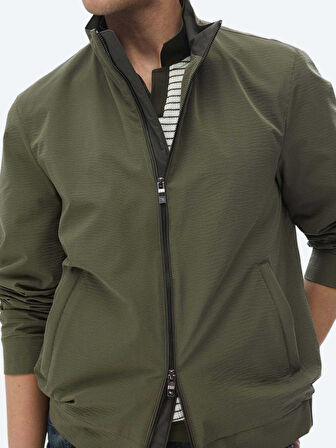 Haki Regular Fit Dik Yaka Casual Dokuma Mont