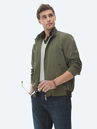 Haki Regular Fit Dik Yaka Casual Dokuma Mont