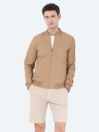 Deve Tüyü Regular Fit Dik Yaka Casual Dokuma Mont