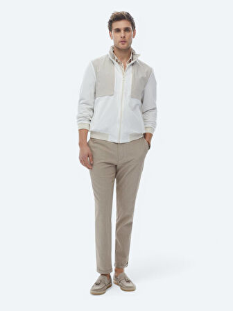 Beyaz Regular Fit Kapüşonlu Casual Dokuma Mont